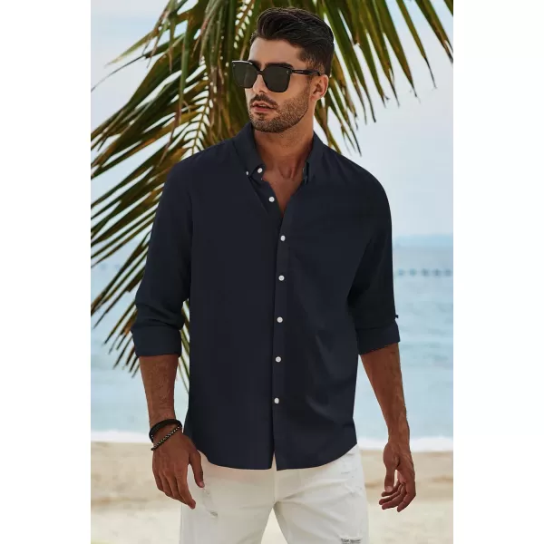 JMIERR Men's Cotton Linen Button Down Shirt Casual Stylish Long Sleeve Business Dress Shirts