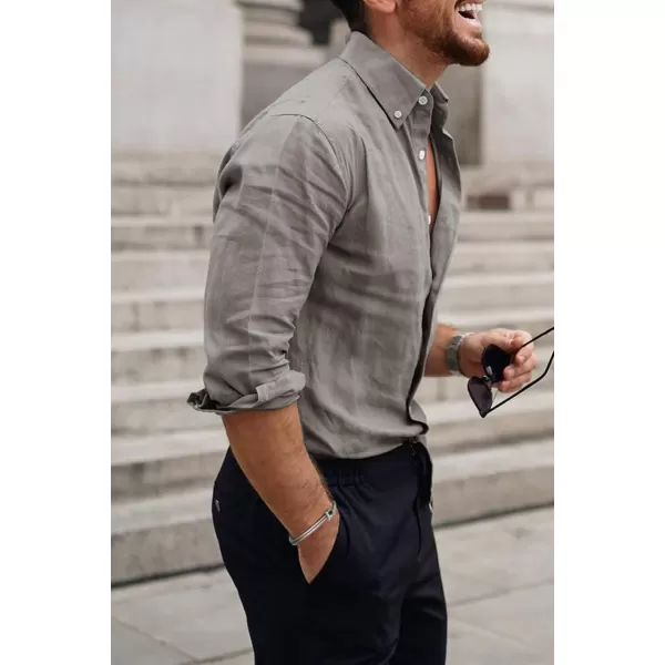 JMIERR Men's Cotton Linen Button Down Shirt Casual Stylish Long Sleeve Business Dress Shirts