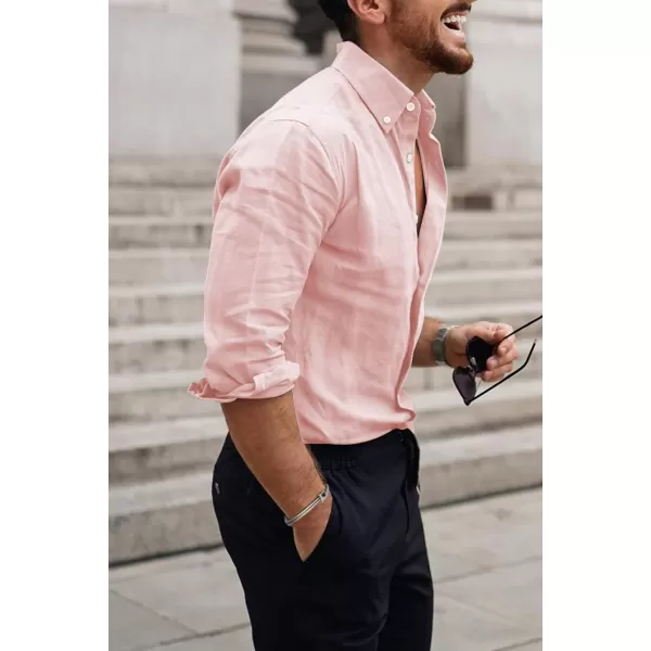 JMIERR Men's Cotton Linen Button Down Shirt Casual Stylish Long Sleeve Business Dress Shirts