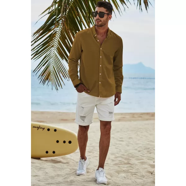 JMIERR Men's Cotton Linen Button Down Shirt Casual Stylish Long Sleeve Business Dress Shirts