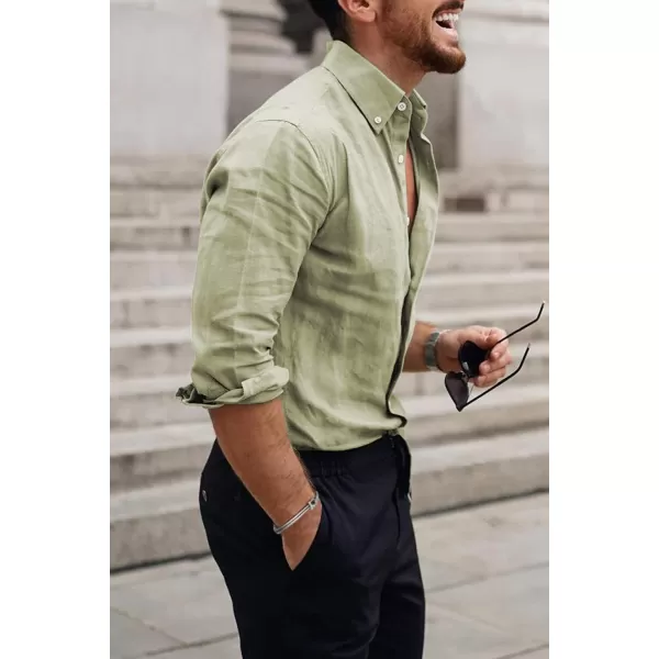 JMIERR Men's Cotton Linen Button Down Shirt Casual Stylish Long Sleeve Business Dress Shirts