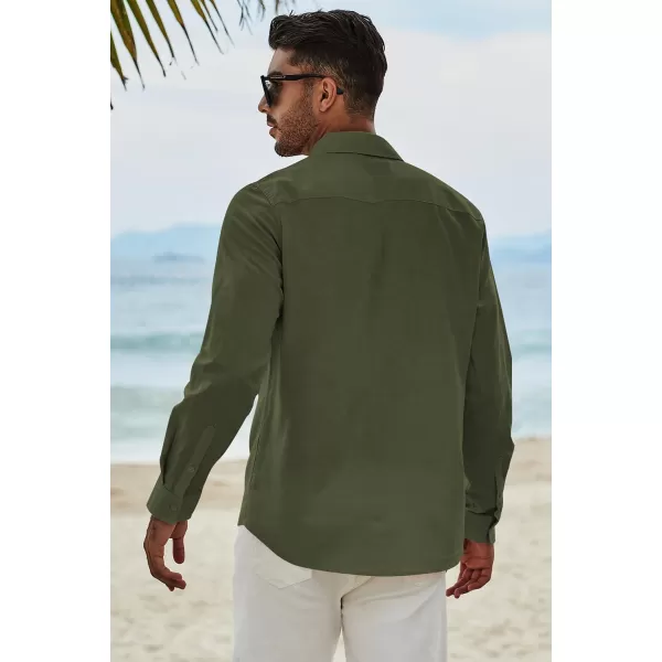 JMIERR Men's Cotton Linen Button Down Shirt Casual Stylish Long Sleeve Business Dress Shirts