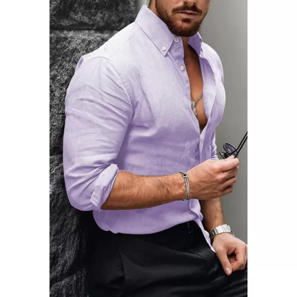 JMIERR Men's Cotton Linen Button Down Shirt Casual Stylish Long Sleeve Business Dress Shirts