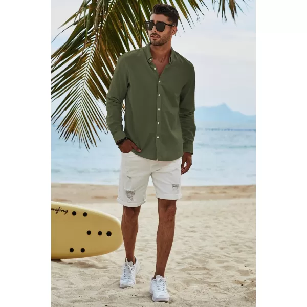 JMIERR Men's Cotton Linen Button Down Shirt Casual Stylish Long Sleeve Business Dress Shirts