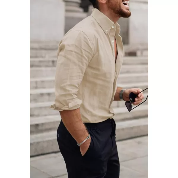 JMIERR Men's Cotton Linen Button Down Shirt Casual Stylish Long Sleeve Business Dress Shirts