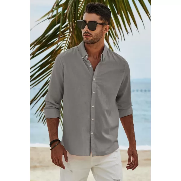 JMIERR Men's Cotton Linen Button Down Shirt Casual Stylish Long Sleeve Business Dress Shirts