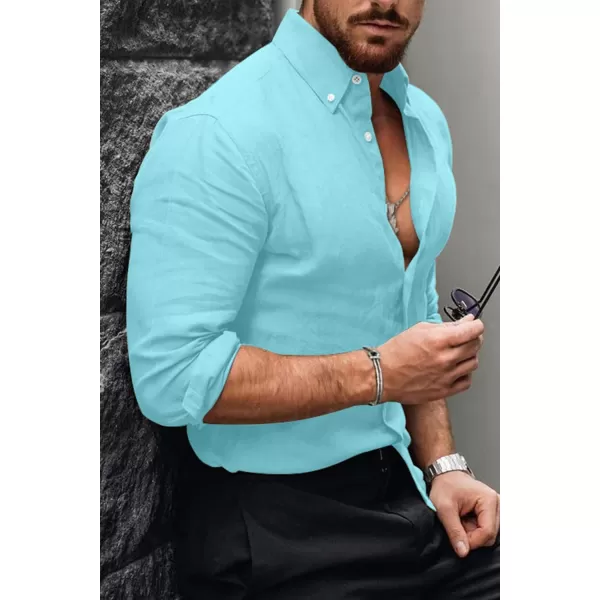 JMIERR Men's Cotton Linen Button Down Shirt Casual Stylish Long Sleeve Business Dress Shirts