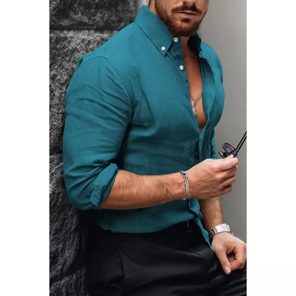 JMIERR Men's Cotton Linen Button Down Shirt Casual Stylish Long Sleeve Business Dress Shirts
