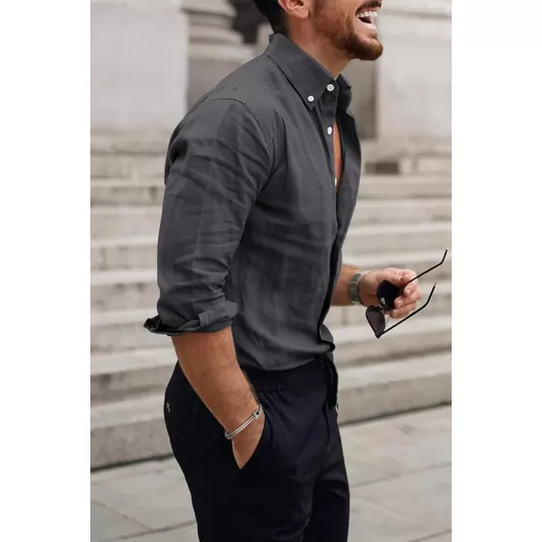 JMIERR Men's Cotton Linen Button Down Shirt Casual Stylish Long Sleeve Business Dress Shirts