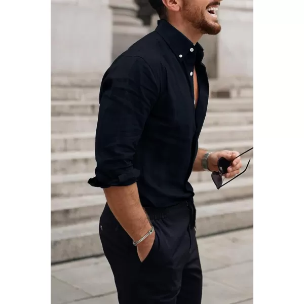 JMIERR Men's Cotton Linen Button Down Shirt Casual Stylish Long Sleeve Business Dress Shirts