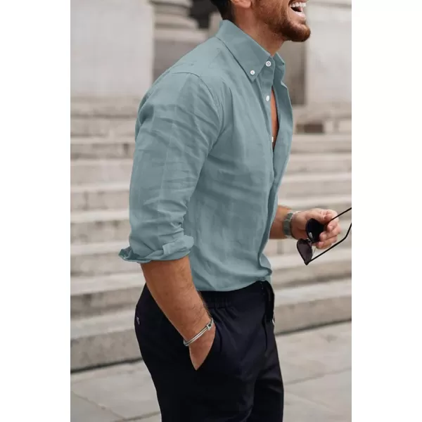 JMIERR Men's Cotton Linen Button Down Shirt Casual Stylish Long Sleeve Business Dress Shirts