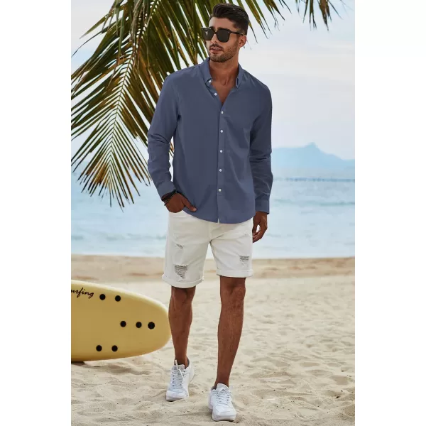 JMIERR Men's Cotton Linen Button Down Shirt Casual Stylish Long Sleeve Business Dress Shirts