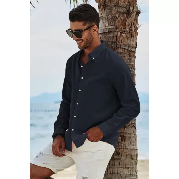 JMIERR Men's Cotton Linen Button Down Shirt Casual Stylish Long Sleeve Business Dress Shirts