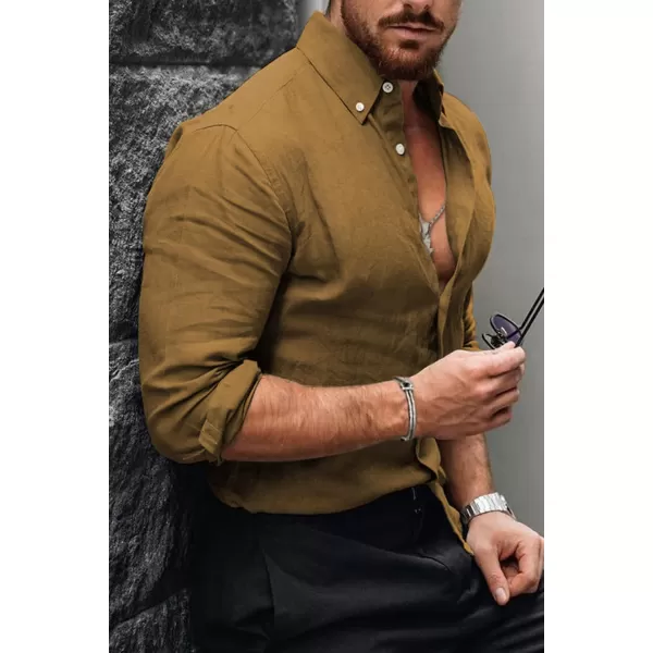 JMIERR Men's Cotton Linen Button Down Shirt Casual Stylish Long Sleeve Business Dress Shirts