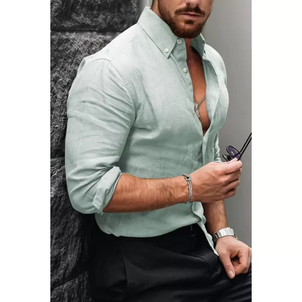 JMIERR Men's Cotton Linen Button Down Shirt Casual Stylish Long Sleeve Business Dress Shirts