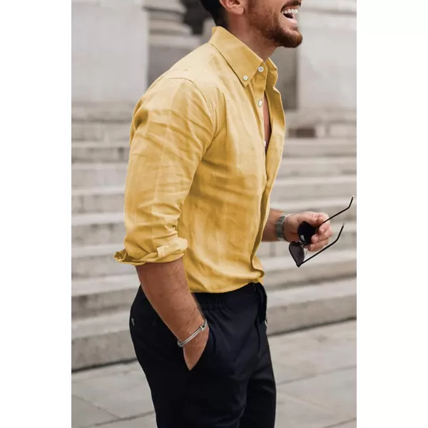 JMIERR Men's Cotton Linen Button Down Shirt Casual Stylish Long Sleeve Business Dress Shirts
