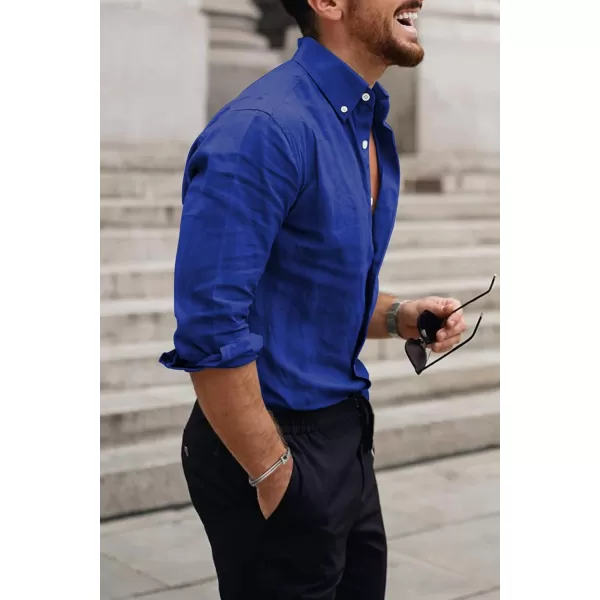 JMIERR Men's Cotton Linen Button Down Shirt Casual Stylish Long Sleeve Business Dress Shirts