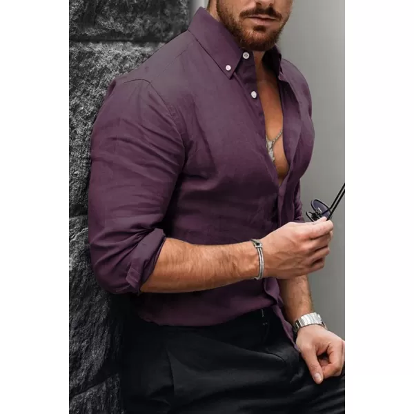 JMIERR Men's Cotton Linen Button Down Shirt Casual Stylish Long Sleeve Business Dress Shirts