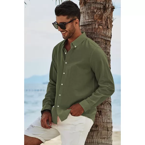 JMIERR Men's Cotton Linen Button Down Shirt Casual Stylish Long Sleeve Business Dress Shirts