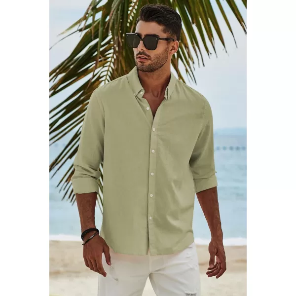 JMIERR Men's Cotton Linen Button Down Shirt Casual Stylish Long Sleeve Business Dress Shirts