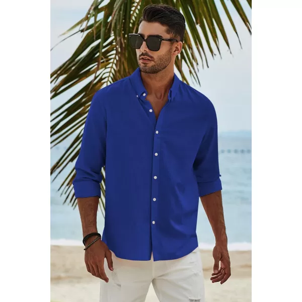 JMIERR Men's Cotton Linen Button Down Shirt Casual Stylish Long Sleeve Business Dress Shirts