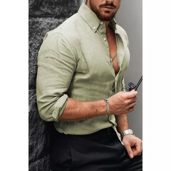 JMIERR Men's Cotton Linen Button Down Shirt Casual Stylish Long Sleeve Business Dress Shirts
