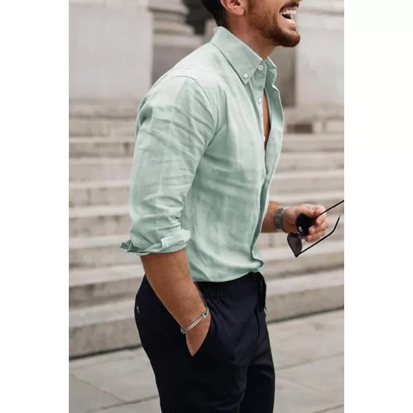 JMIERR Men's Cotton Linen Button Down Shirt Casual Stylish Long Sleeve Business Dress Shirts