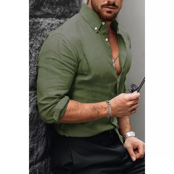 JMIERR Men's Cotton Linen Button Down Shirt Casual Stylish Long Sleeve Business Dress Shirts