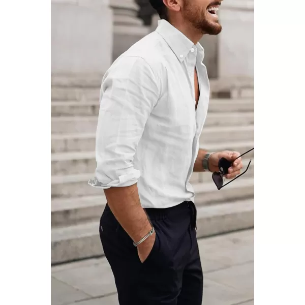 JMIERR Men's Cotton Linen Button Down Shirt Casual Stylish Long Sleeve Business Dress Shirts