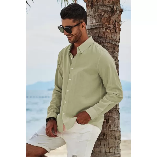 JMIERR Men's Cotton Linen Button Down Shirt Casual Stylish Long Sleeve Business Dress Shirts