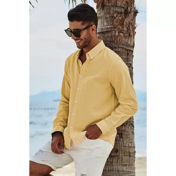JMIERR Men's Cotton Linen Button Down Shirt Casual Stylish Long Sleeve Business Dress Shirts