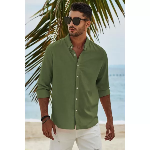 JMIERR Men's Cotton Linen Button Down Shirt Casual Stylish Long Sleeve Business Dress Shirts
