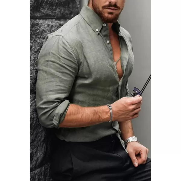 JMIERR Men's Cotton Linen Button Down Shirt Casual Stylish Long Sleeve Business Dress Shirts