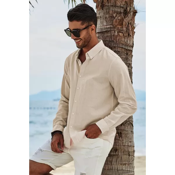 JMIERR Men's Cotton Linen Button Down Shirt Casual Stylish Long Sleeve Business Dress Shirts