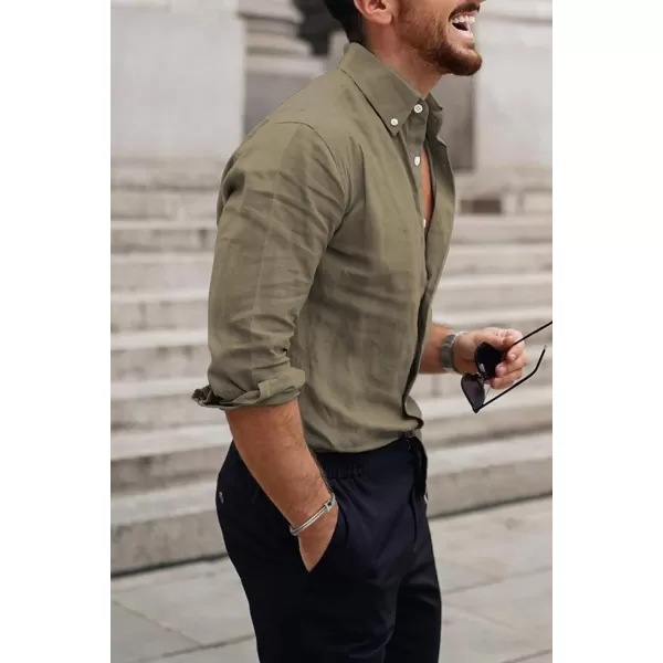 JMIERR Men's Cotton Linen Button Down Shirt Casual Stylish Long Sleeve Business Dress Shirts