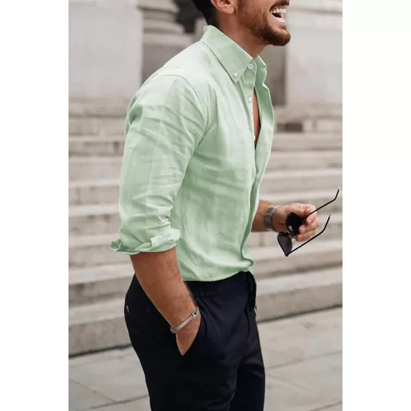 JMIERR Men's Cotton Linen Button Down Shirt Casual Stylish Long Sleeve Business Dress Shirts