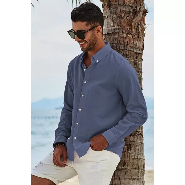 JMIERR Men's Cotton Linen Button Down Shirt Casual Stylish Long Sleeve Business Dress Shirts