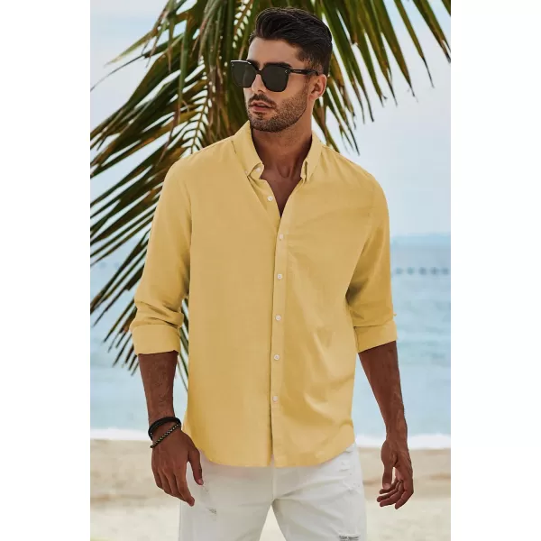 JMIERR Men's Cotton Linen Button Down Shirt Casual Stylish Long Sleeve Business Dress Shirts