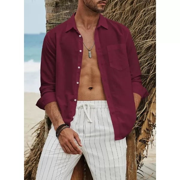 JMIERR Mens Cotton Linen Casual Stylish Button Down Shirt Long Sleeve Dress Shirts
