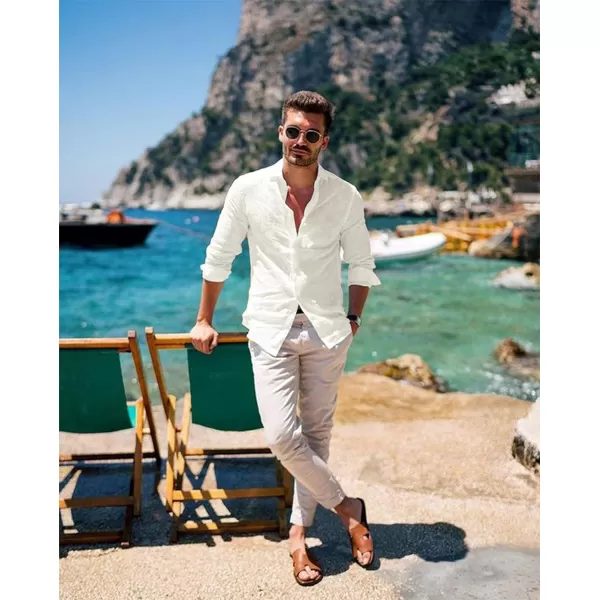 JMIERR Mens Cotton Linen Casual Stylish Button Down Shirt Long Sleeve Dress Shirts