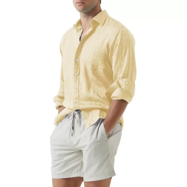 JMIERR Mens Cotton Linen Casual Stylish Button Down Shirt Long Sleeve Dress Shirts