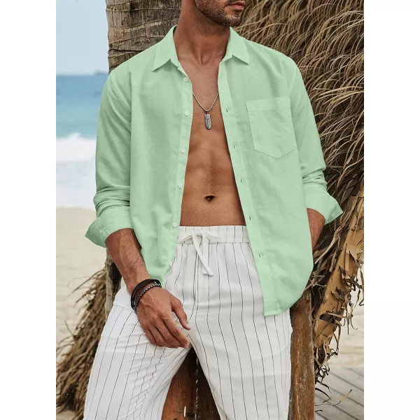 JMIERR Mens Cotton Linen Casual Stylish Button Down Shirt Long Sleeve Dress Shirts
