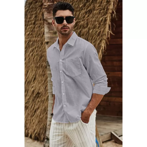 JMIERR Mens Cotton Linen Casual Stylish Button Down Shirt Long Sleeve Dress Shirts