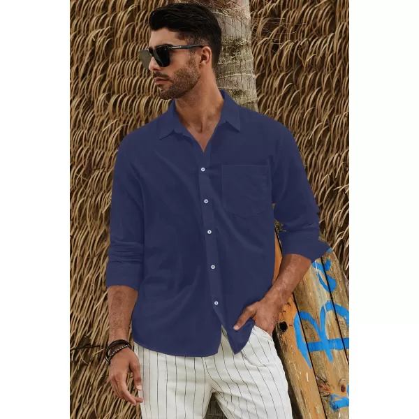 JMIERR Mens Cotton Linen Casual Stylish Button Down Shirt Long Sleeve Dress Shirts