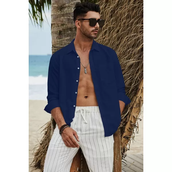 JMIERR Mens Cotton Linen Casual Stylish Button Down Shirt Long Sleeve Dress Shirts