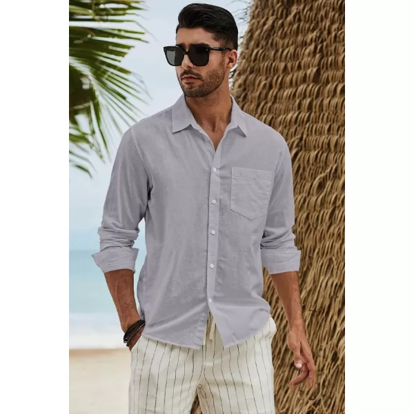 JMIERR Mens Cotton Linen Casual Stylish Button Down Shirt Long Sleeve Dress Shirts