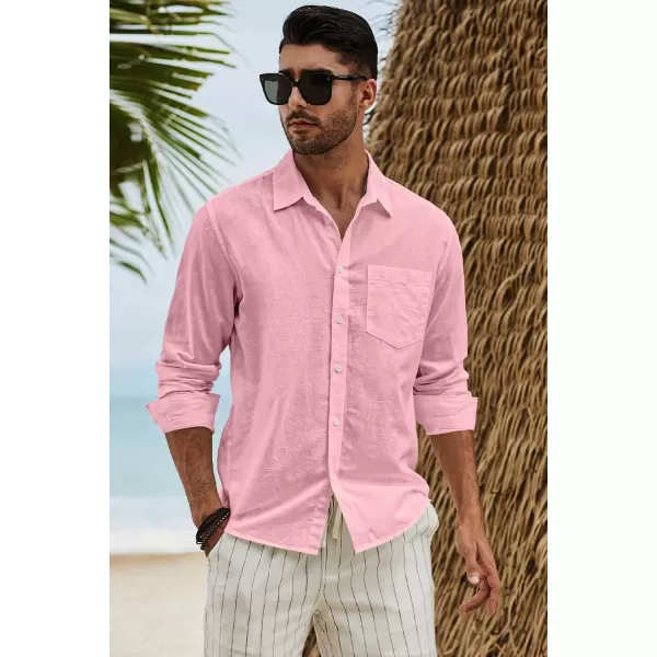 JMIERR Mens Cotton Linen Casual Stylish Button Down Shirt Long Sleeve Dress Shirts