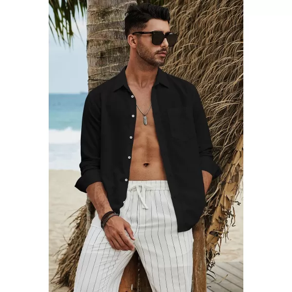 JMIERR Mens Cotton Linen Casual Stylish Button Down Shirt Long Sleeve Dress Shirts