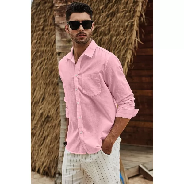 JMIERR Mens Cotton Linen Casual Stylish Button Down Shirt Long Sleeve Dress Shirts