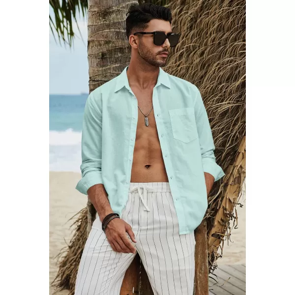 JMIERR Mens Cotton Linen Casual Stylish Button Down Shirt Long Sleeve Dress Shirts